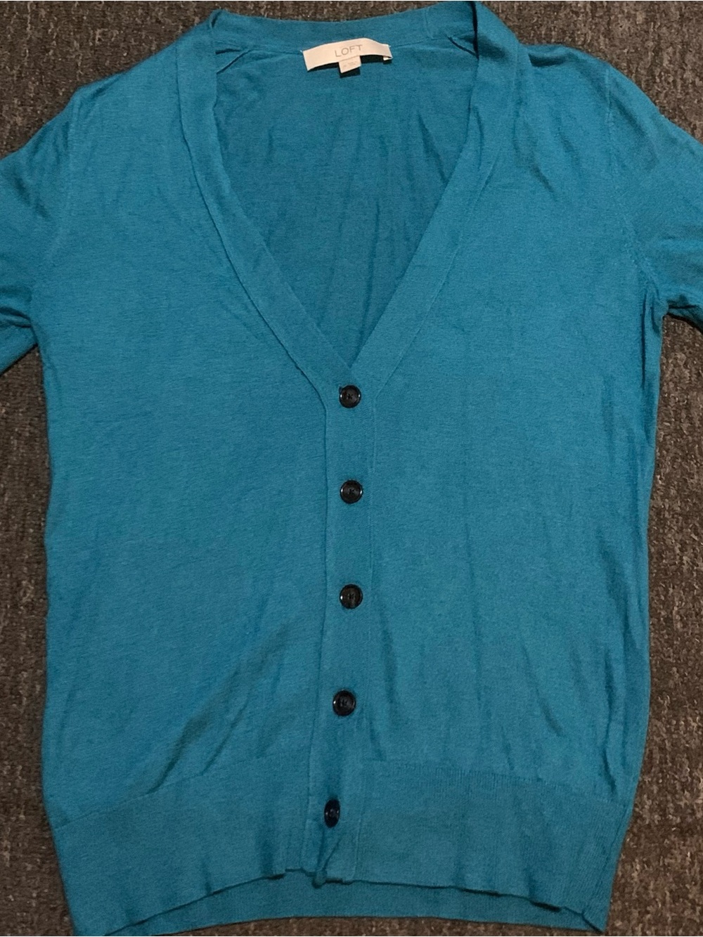 Women LOFT Teal Blue Short Sleeve Cardigan Sz. M